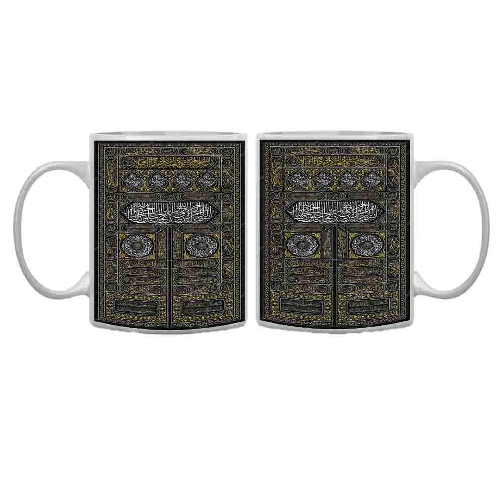 Image of ceramic mug with embroidered Kaaba curtain design | Premium heat transfer | Alhareri Store