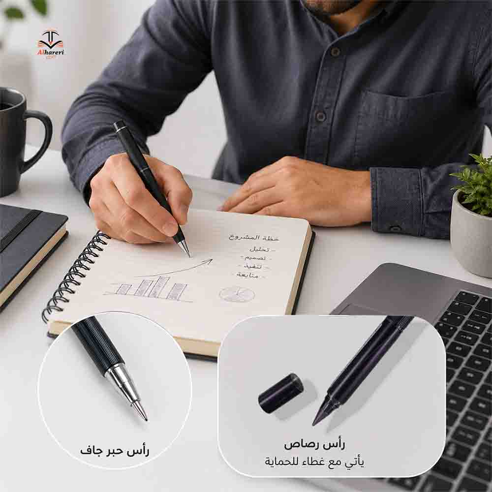 صورة قلم معدني أسود فاخر برأس حبر جاف ورأس رصاص | متجر الحريري