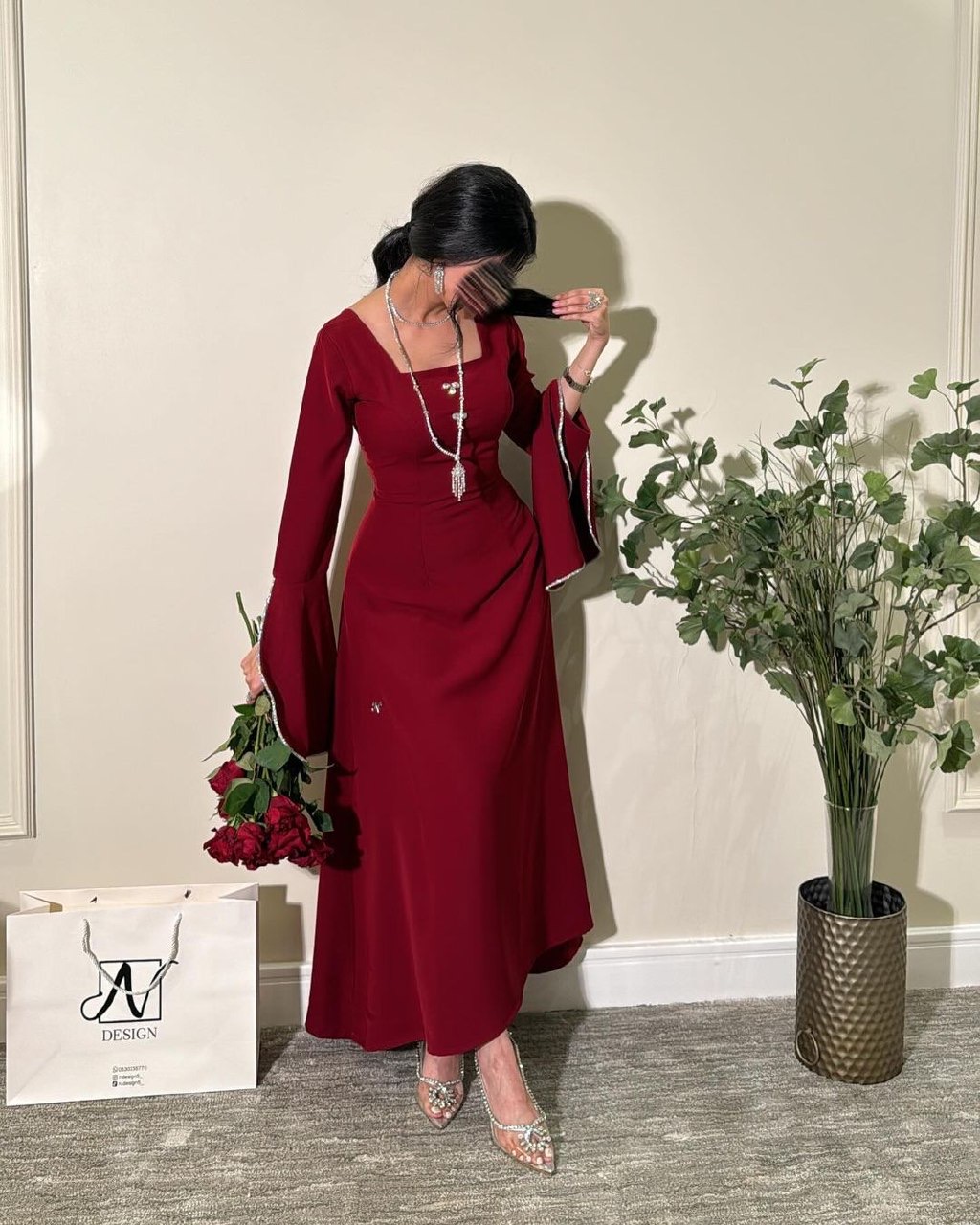  فستان سهرة كريب استرتش كلوش  