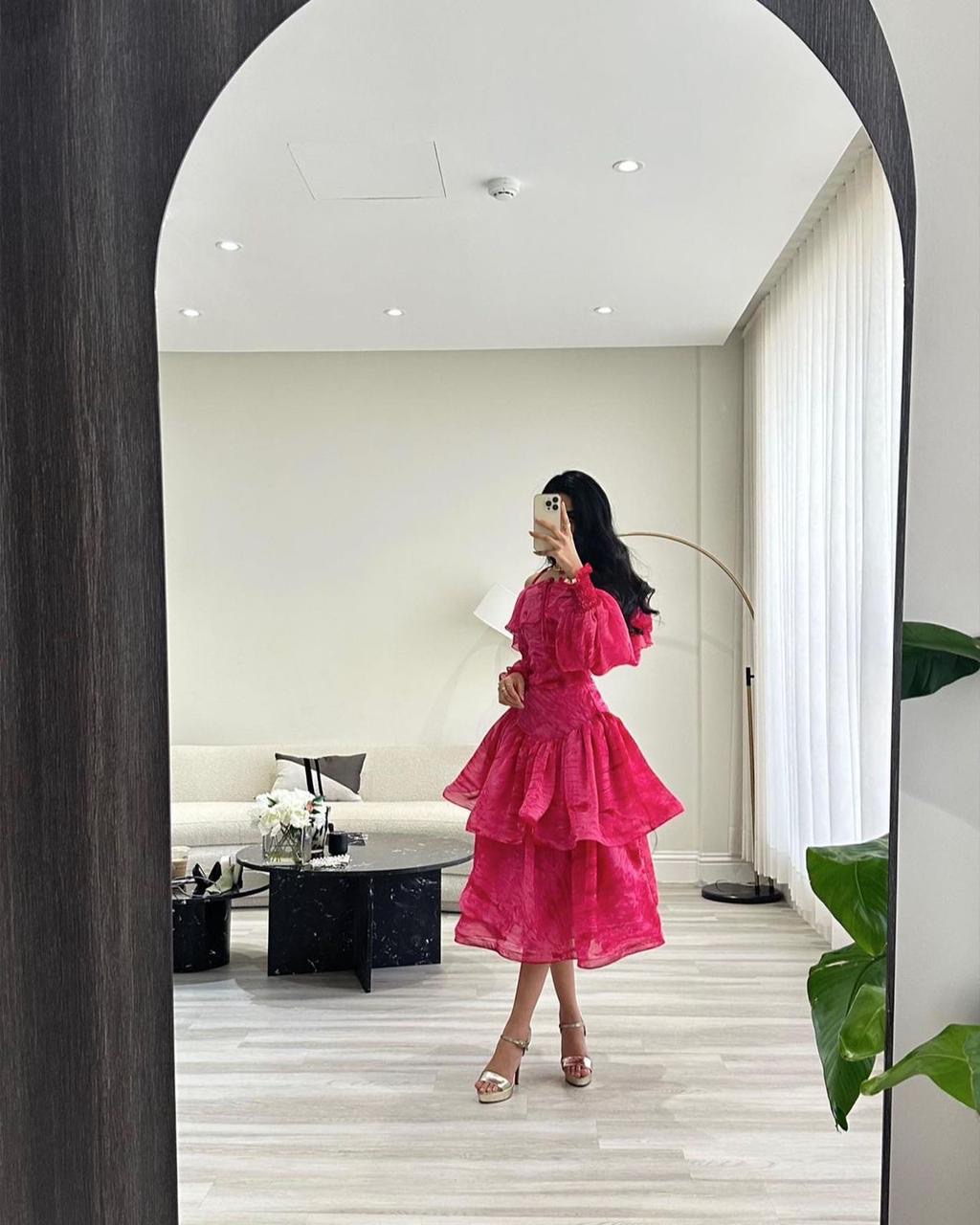  فستان سهرة فوشي اوف شولدر  