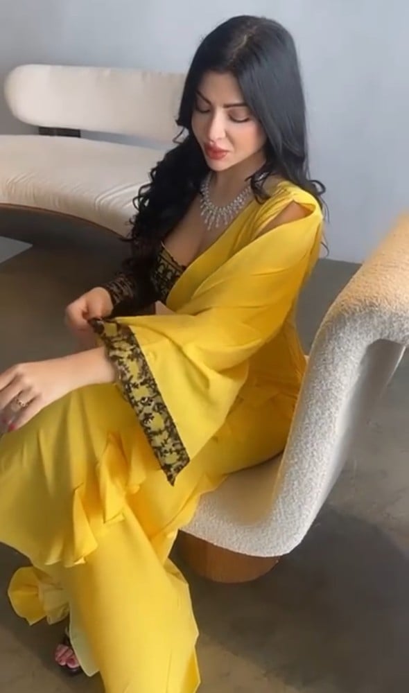  فستان سهرة شيفون جورجيت ليموني  