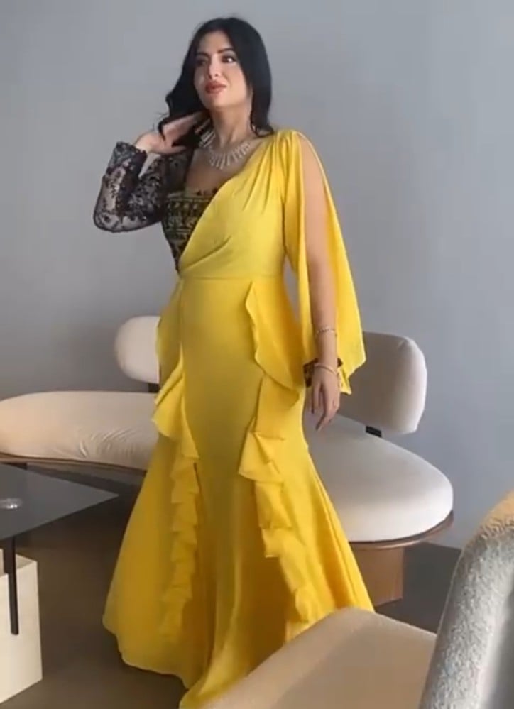  فستان سهرة شيفون جورجيت ليموني  