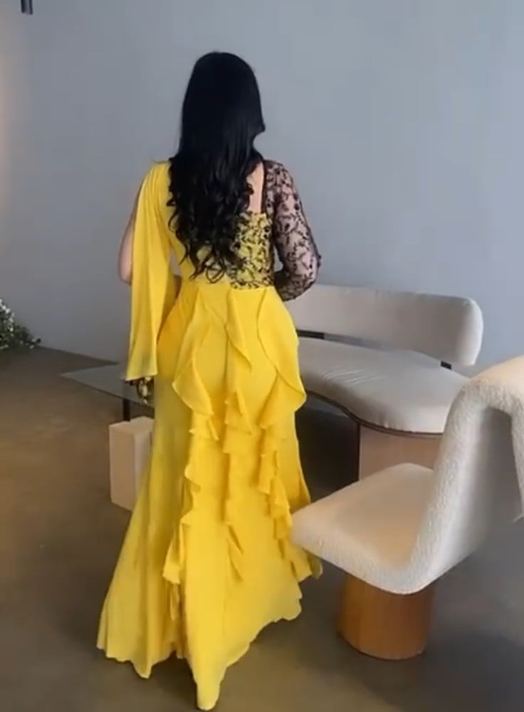  فستان سهرة شيفون جورجيت ليموني  