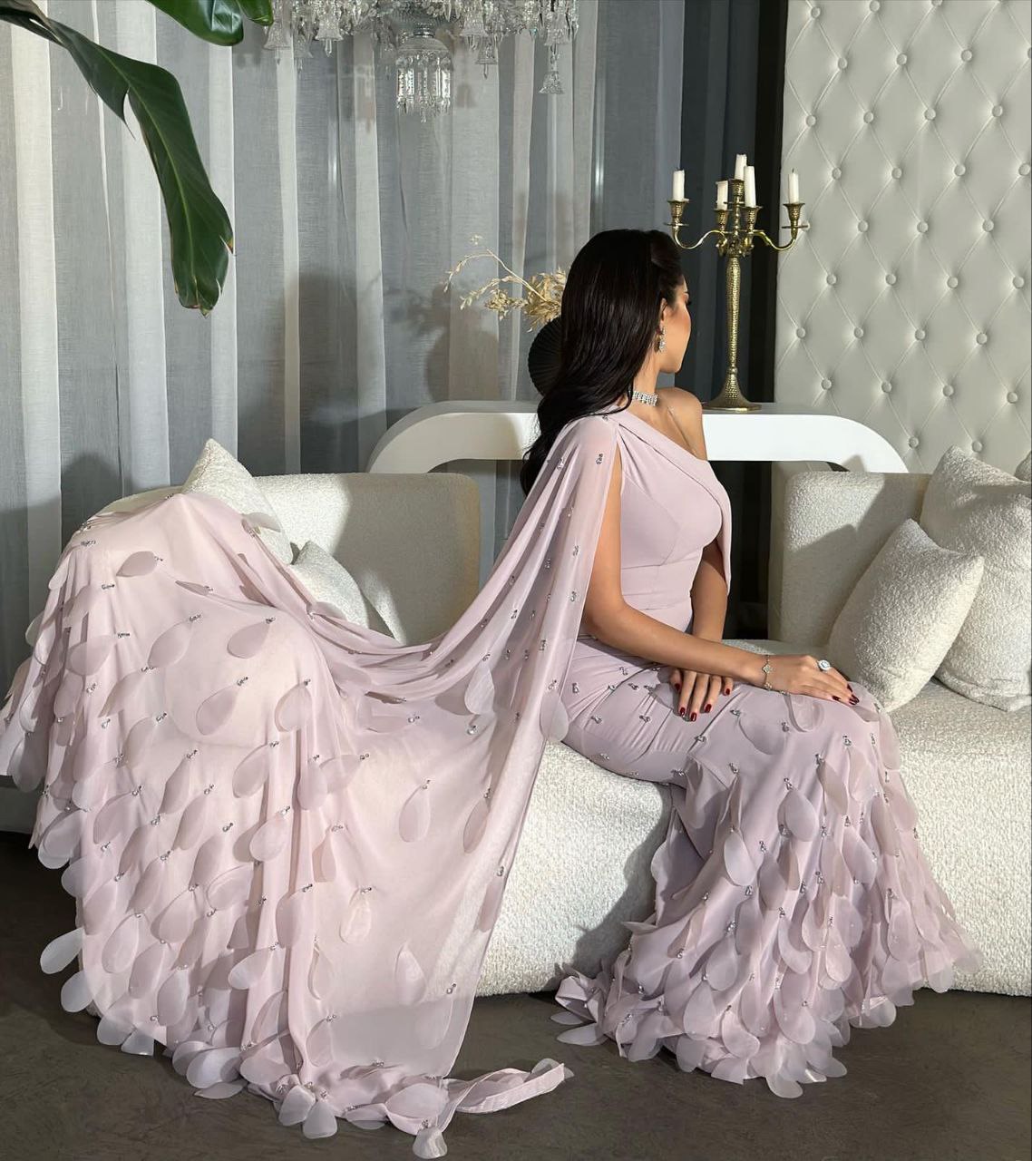  فستان سهرة شيفون بنمط انيق  