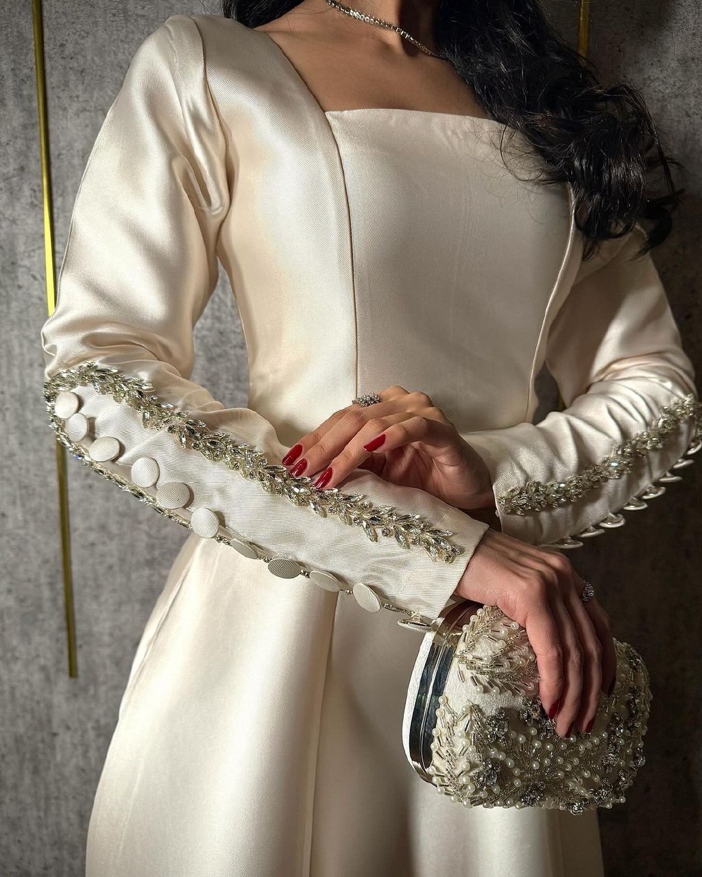  فستان سهرة ميكادو راقي كريستال لمعه  