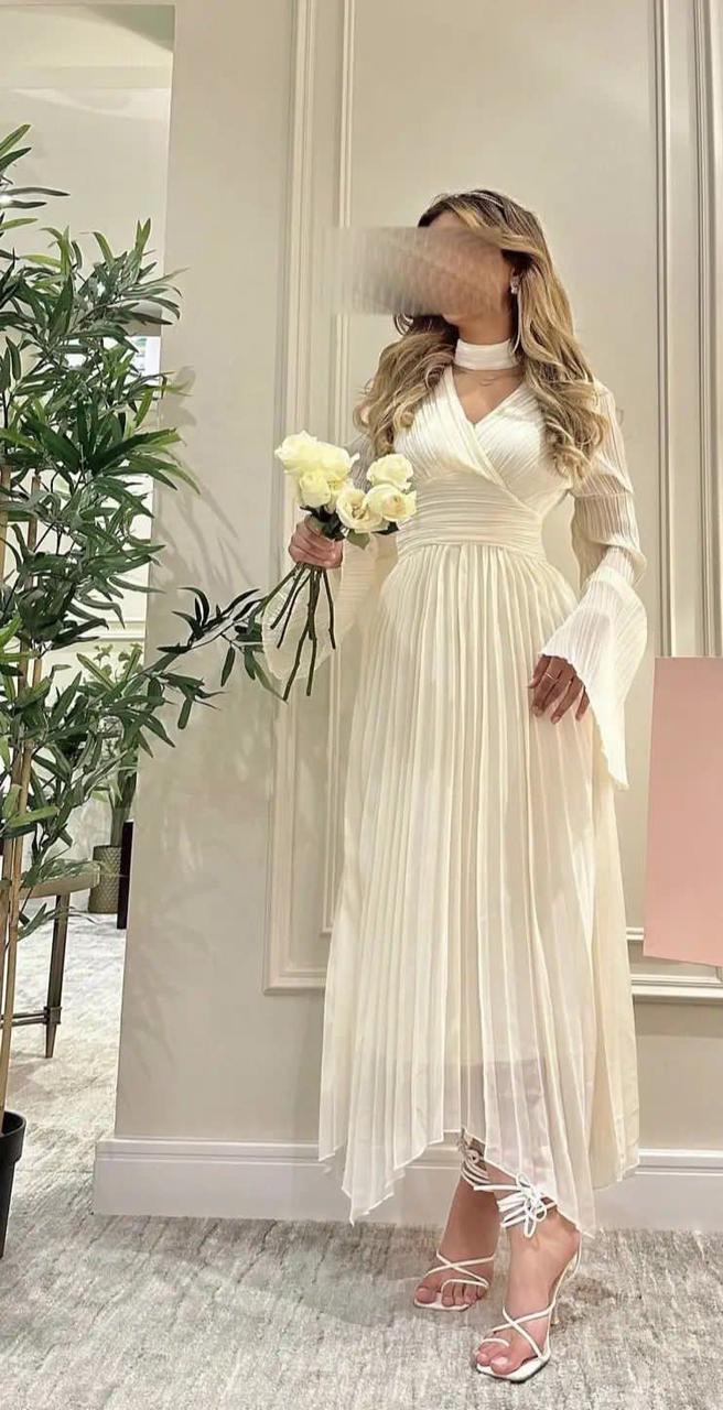  فستان سهرة شيفون مكسر بليسية 