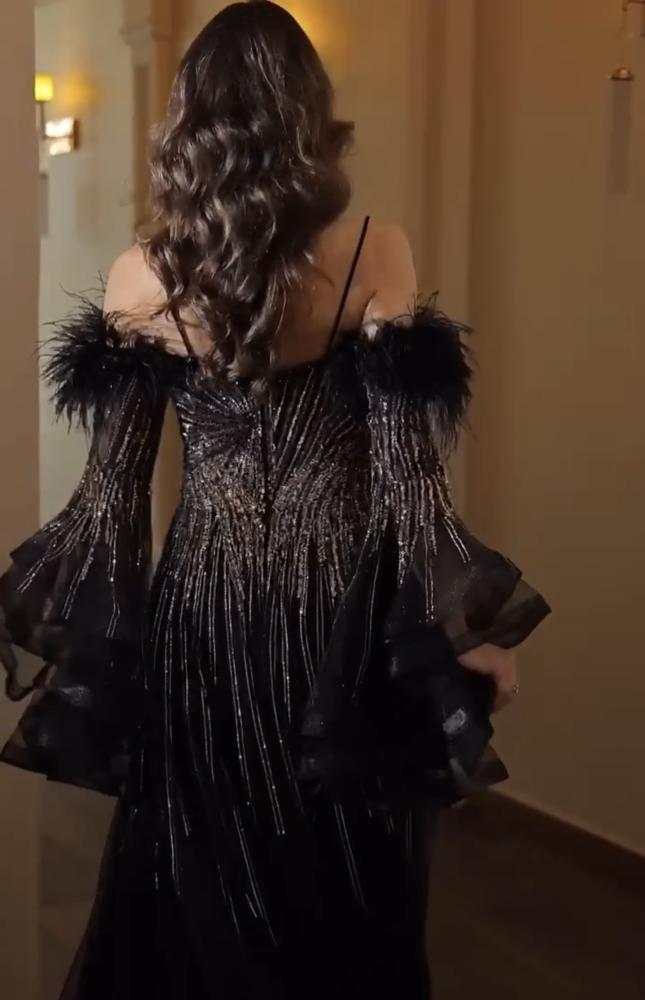  فستان سهرة تل تطريز يدوي راقي  