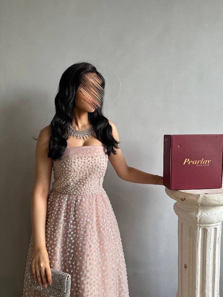  فستان سهرة ثقيل راقي خرز كامل 