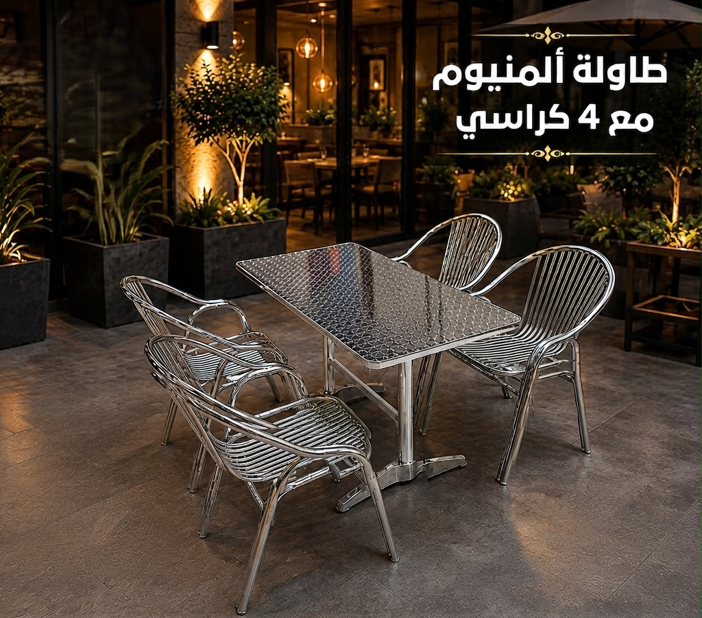  طاولة المنيوم مع 4 كراسي مقاس 120سم*60سم 
