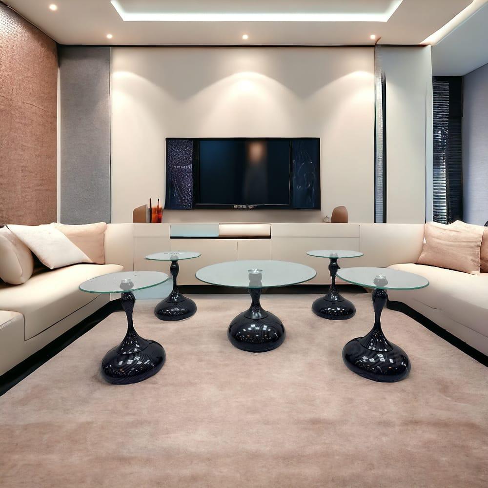  طقم طاولات شاي زجاج -5 قطع 