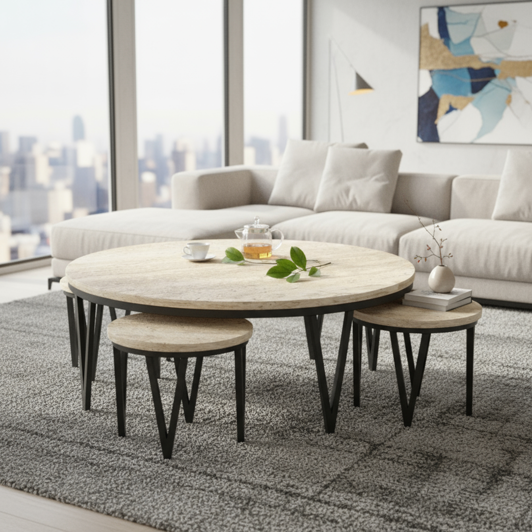  طقم طاولات خشبية تصميم حديث 4+1 