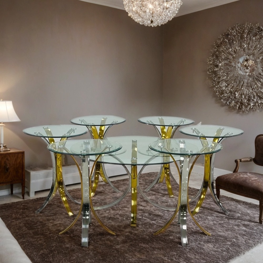  طقم طاولات شاي استيل زجاج 7 قطع 
