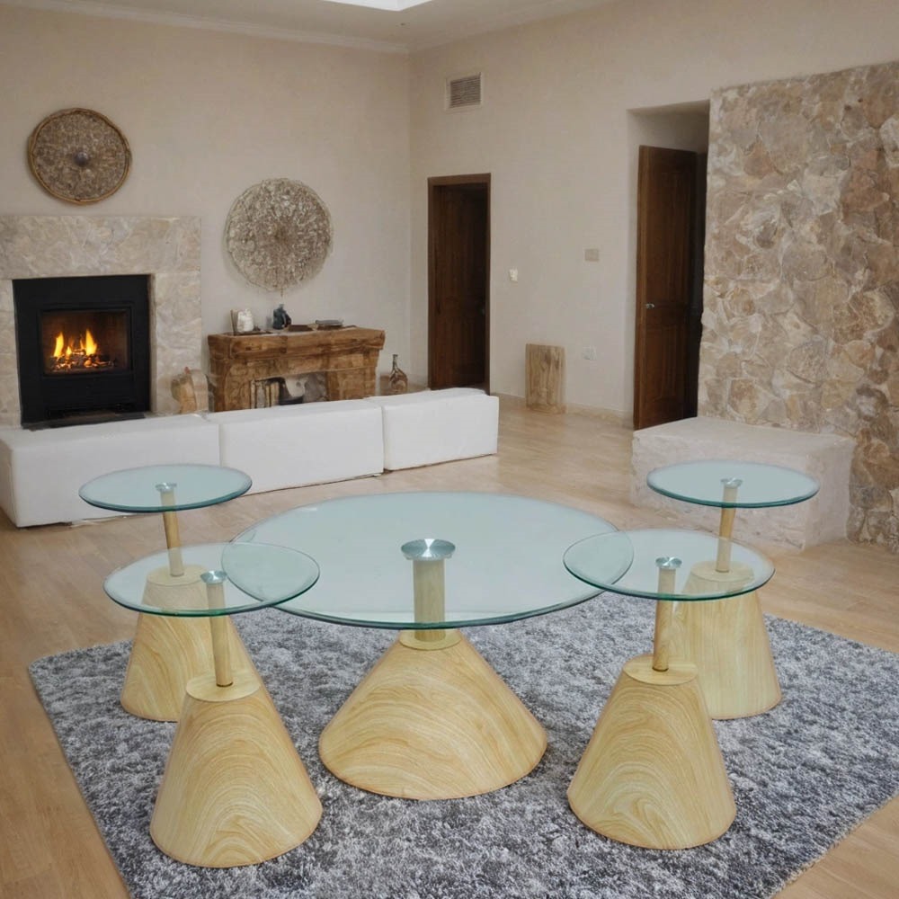  طقم طاولات شاي زجاج كلاسيكي بتصميم عصري - 5 قطع 