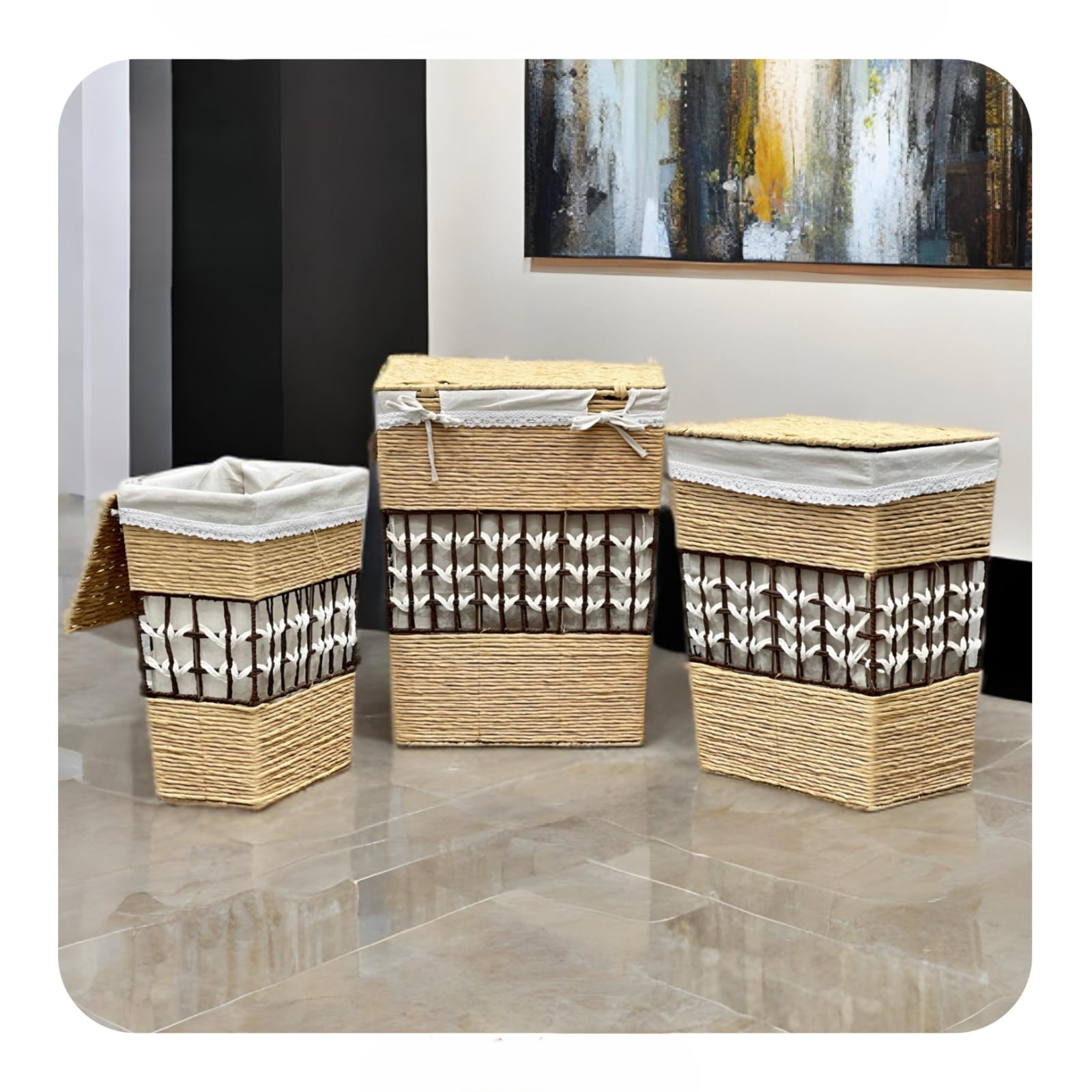 طقم سلال غسيل  بغطاء 3 قطع 