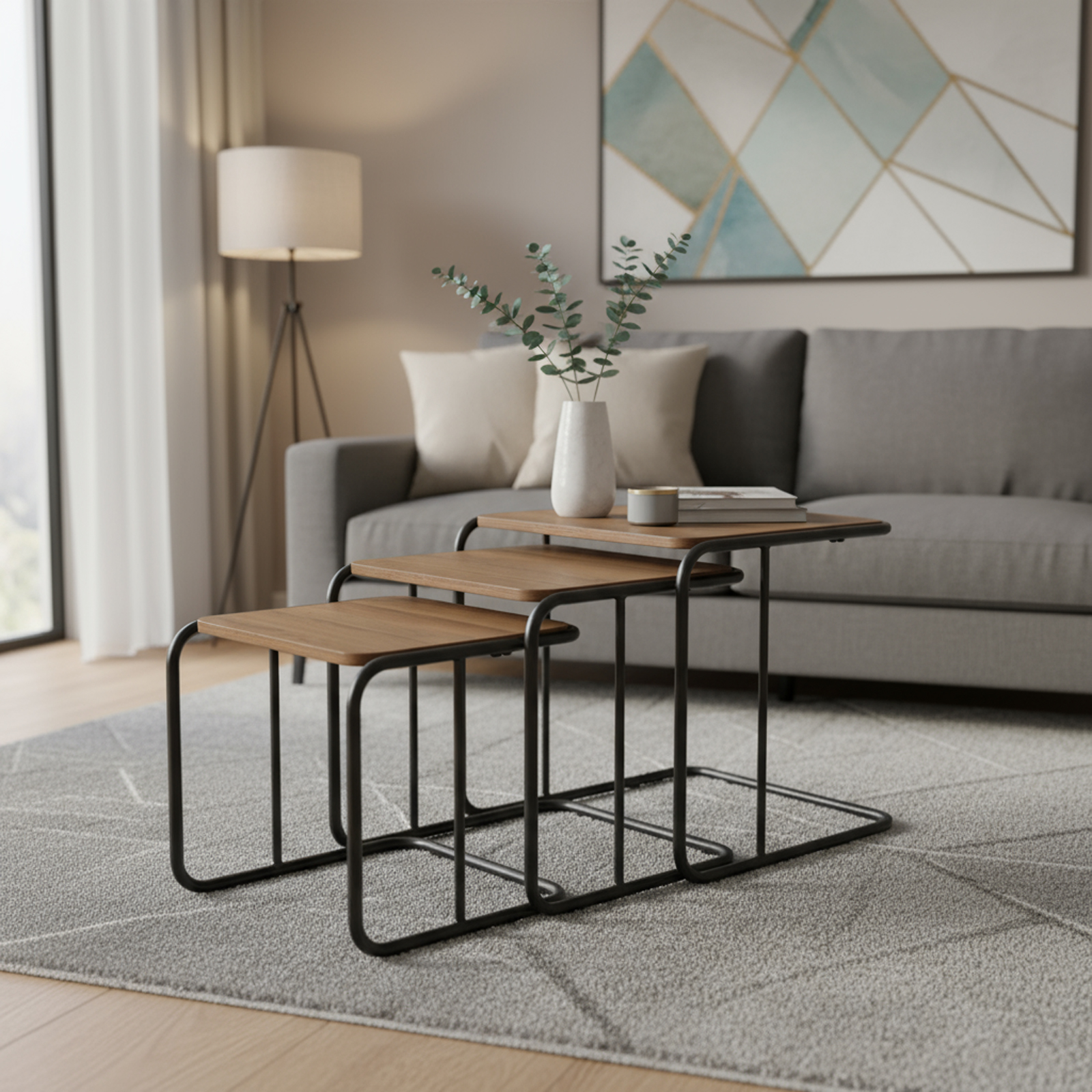  طقم طاولات بني بتصميم انيق 