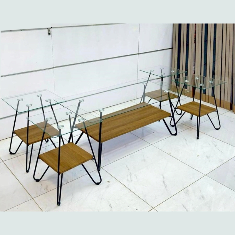  طاولات خدمة سطح زجاج 5 قطع 