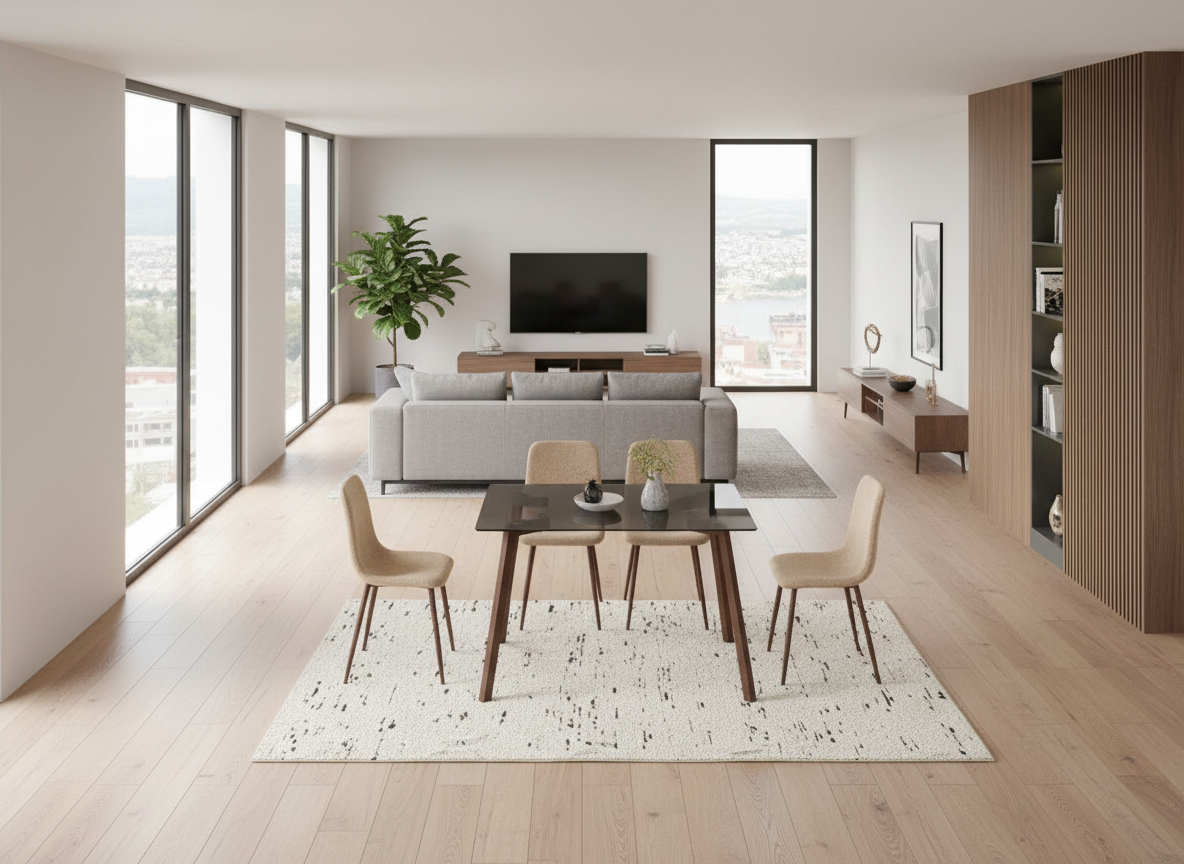  طاولة طعام 4 كرسي زجاج مضلل بتصميم جميل 