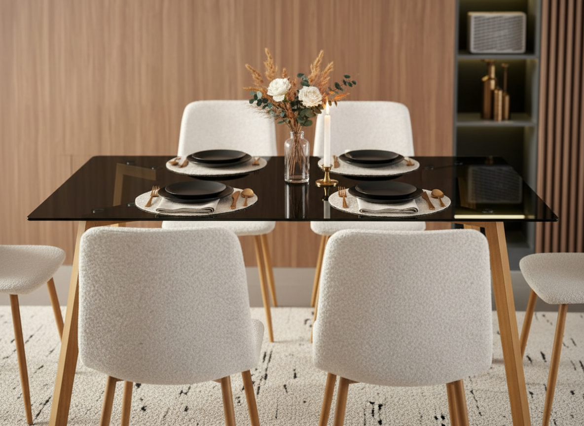  طاولة طعام 6 كرسي زجاج مضلل بتصميم جميل 