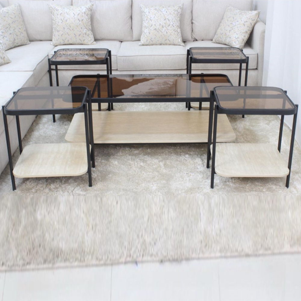  طقم طاولات شاي سطح زجاج 5 قطع 