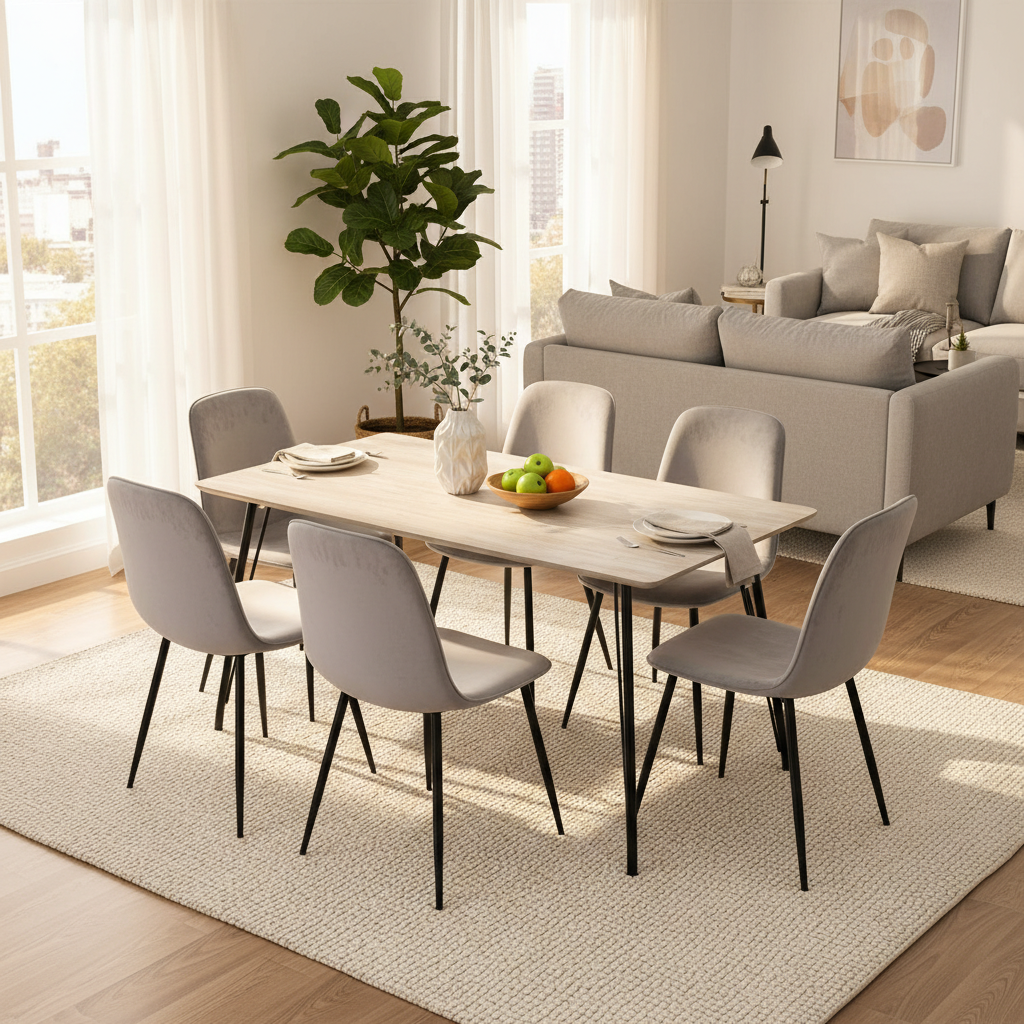  طاولة طعام 6 كراسي خشب بتصميم أنيق مقاس 77×90×150 