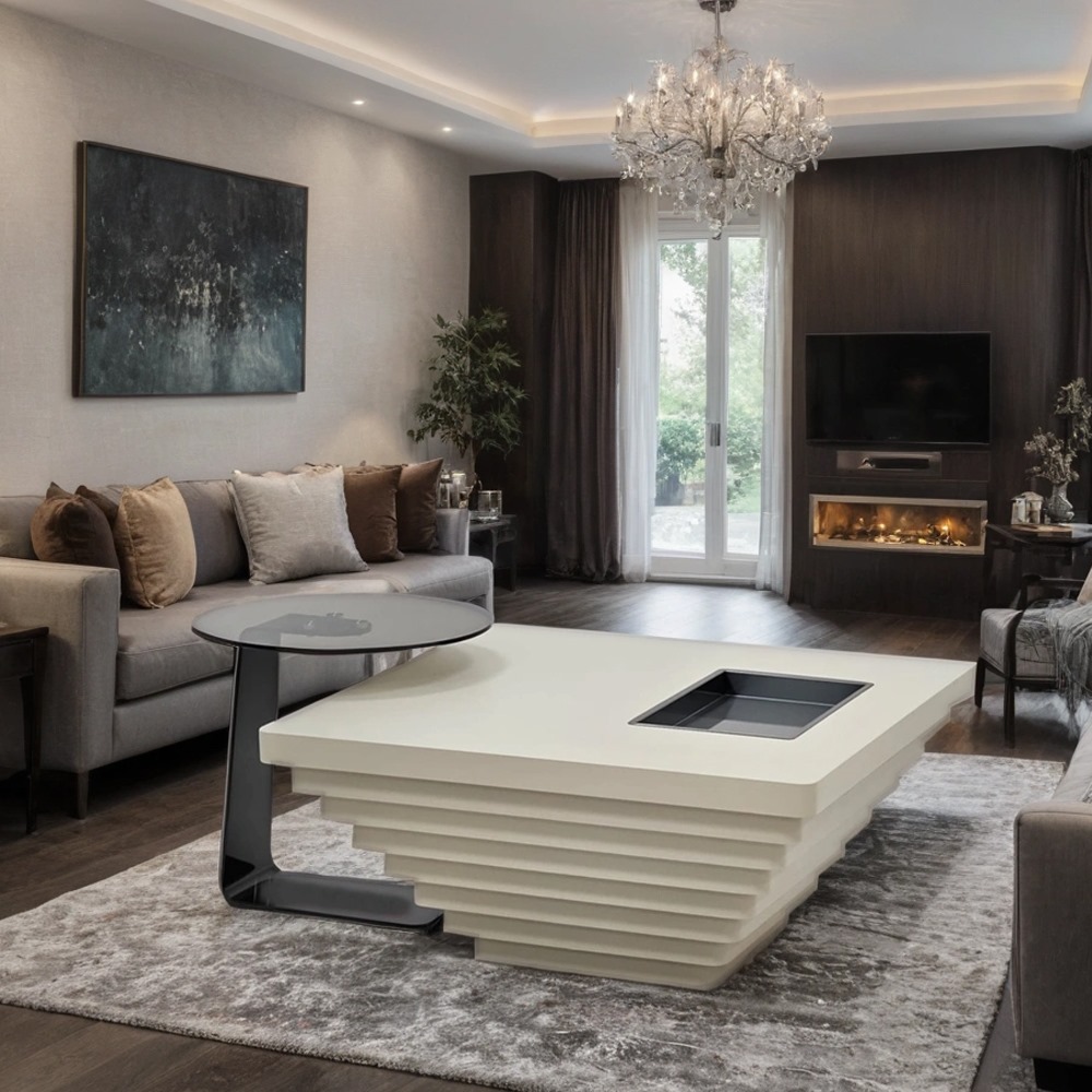  طقم طاولات شاي خشب مع زجاج 2×1 