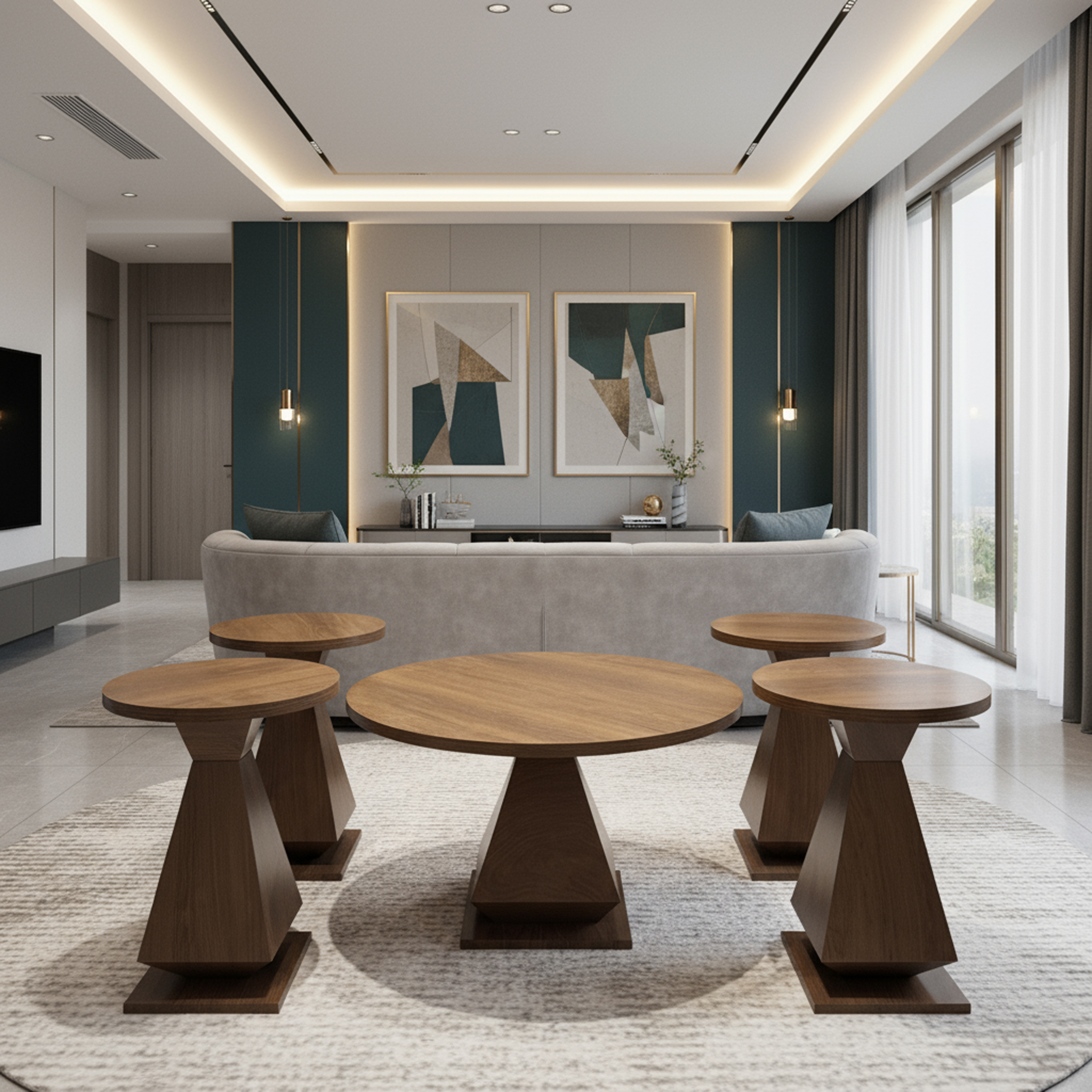  طقم طاولات كنب خشب تصميم حديث 