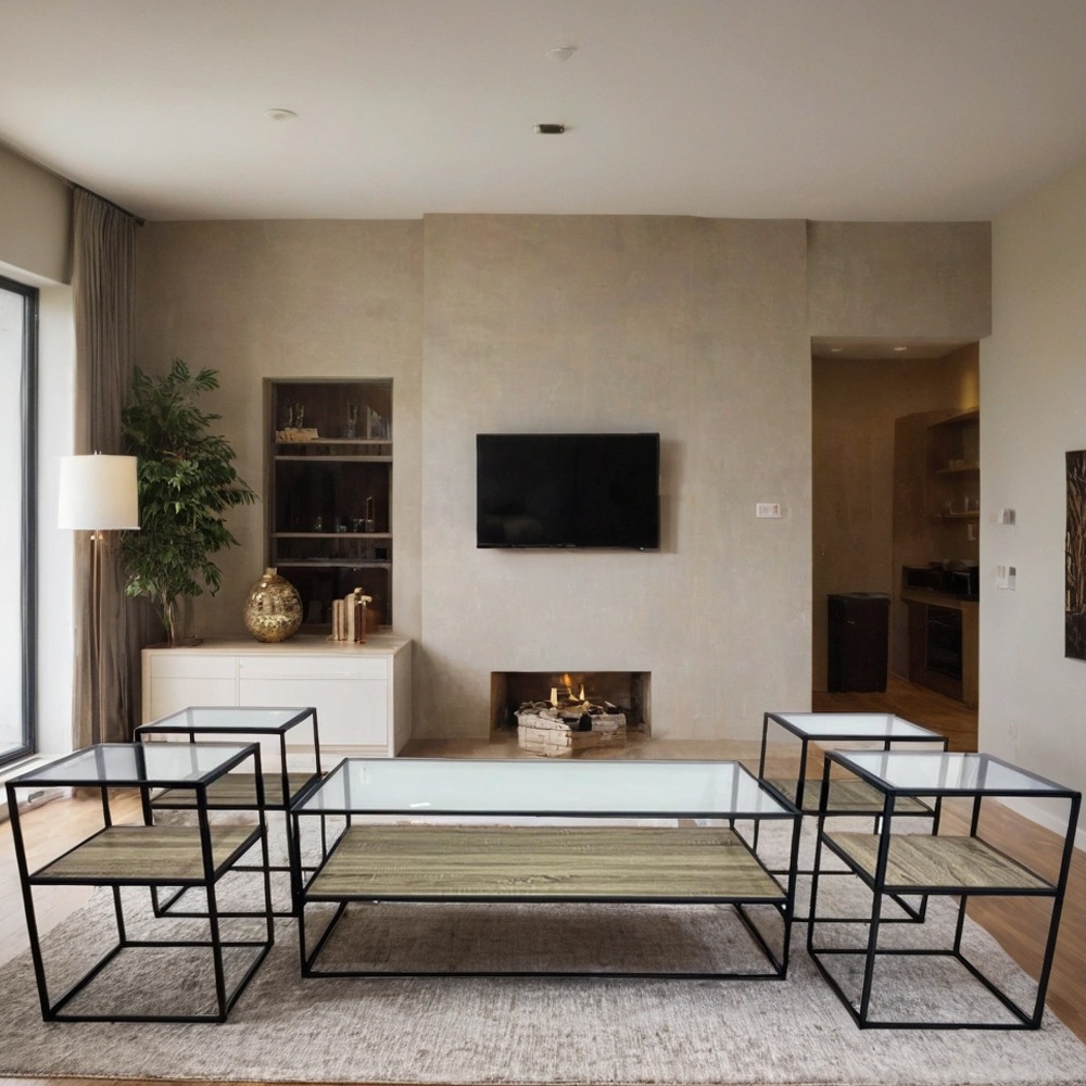  طقم طاولات شاي سطح زجاج 5 قطع 