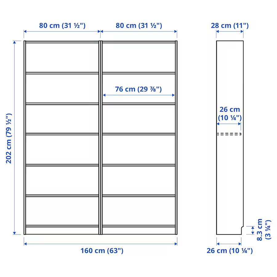  مكتبة, أبيض, ‎160x28x202 سم‏ 