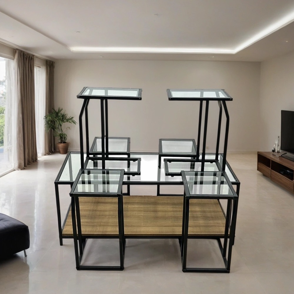  طقم طاولات شاي سطح زجاج 7 قطع 
