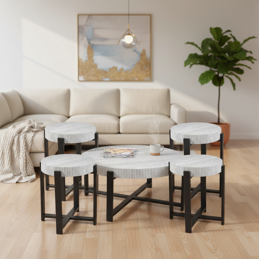  طقم طاولات خشب 4+1بتصميم انيق 