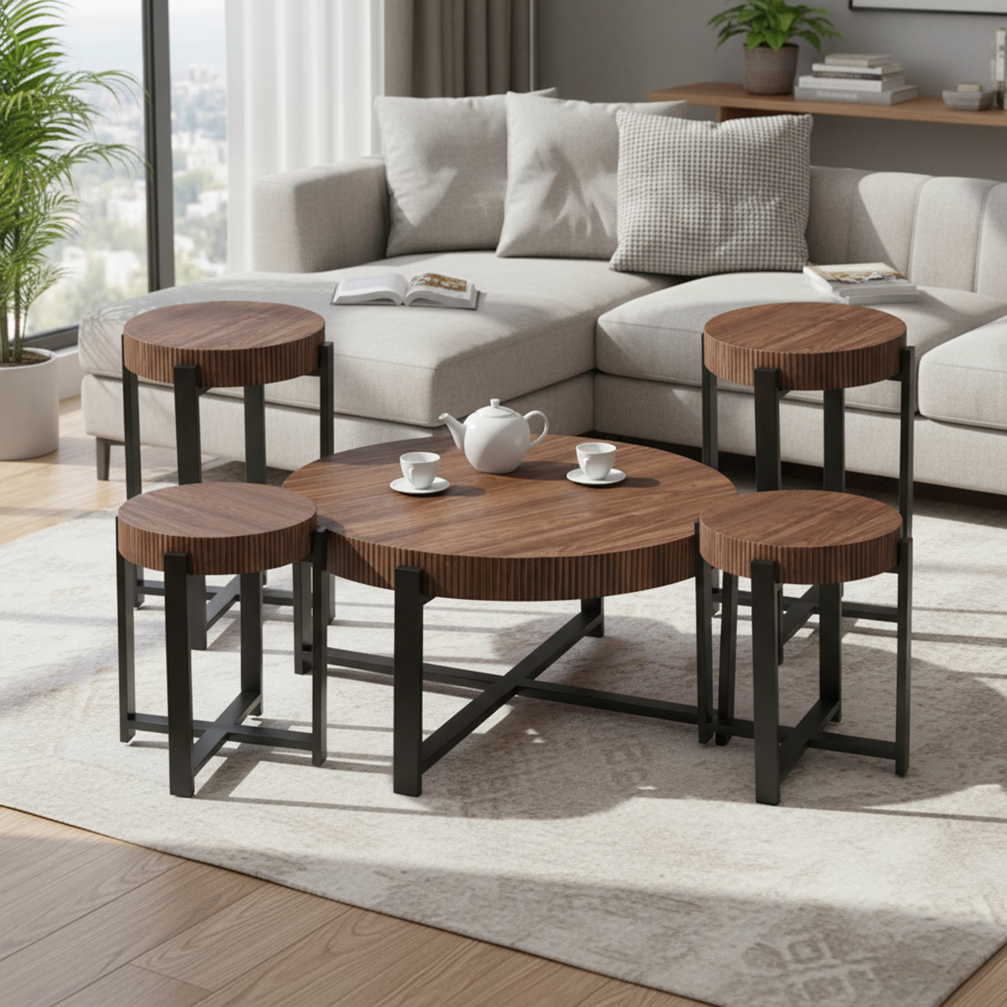  طقم طاولات خشب 4+1بتصميم انيق 