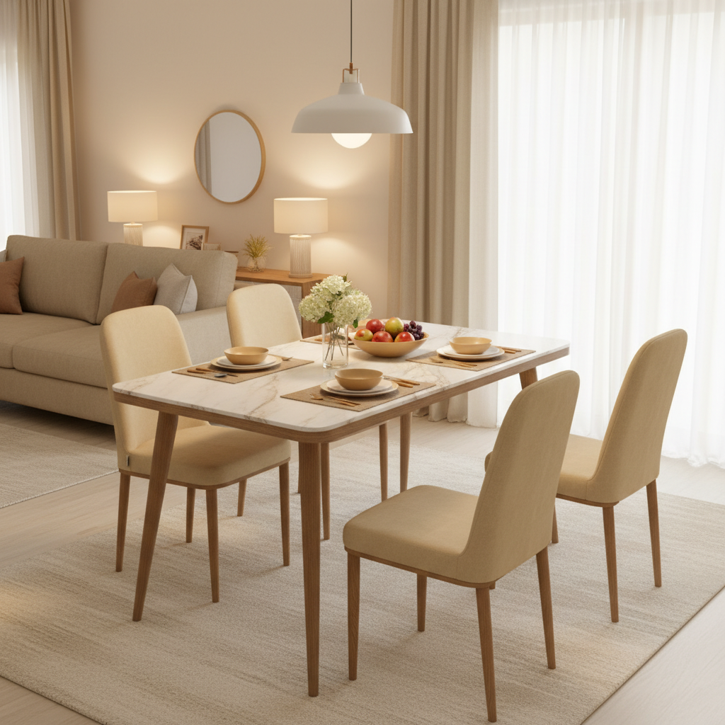  طاولة طعام رخام 4 كرسي لون بيج130سم 