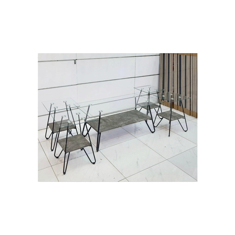  طاولات خدمة سطح زجاج 5 قطع 