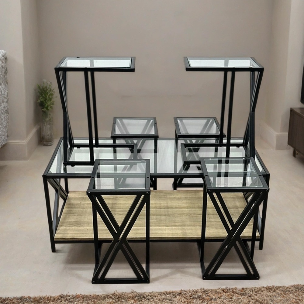  طقم طاولات شاي سطح زجاج 7 قطع 
