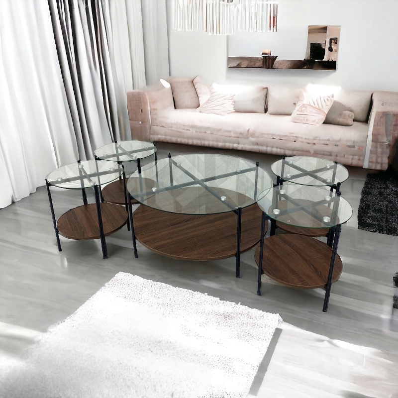  طقم طاولات شاي سطح زجاج 5 قطع 