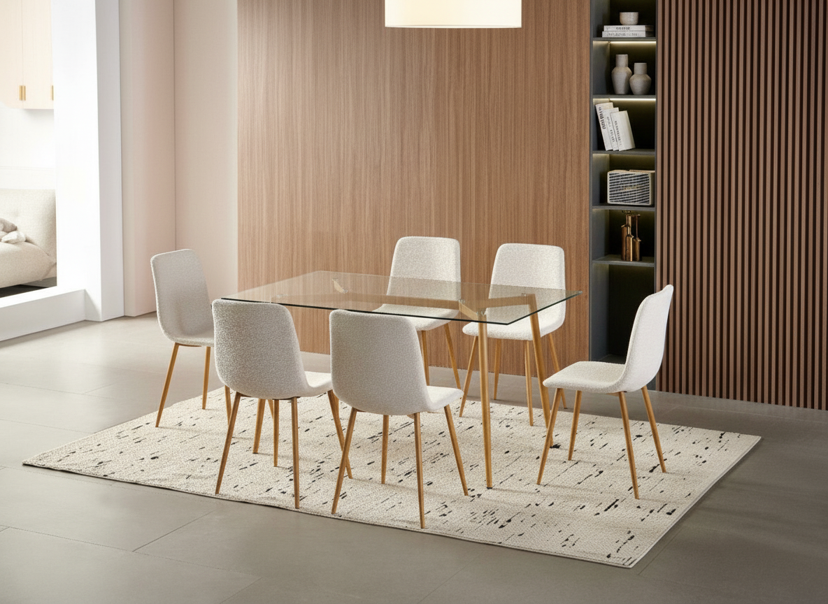  طاولة طعام 6 كرسي زجاج شفاف بتصميم جميل 