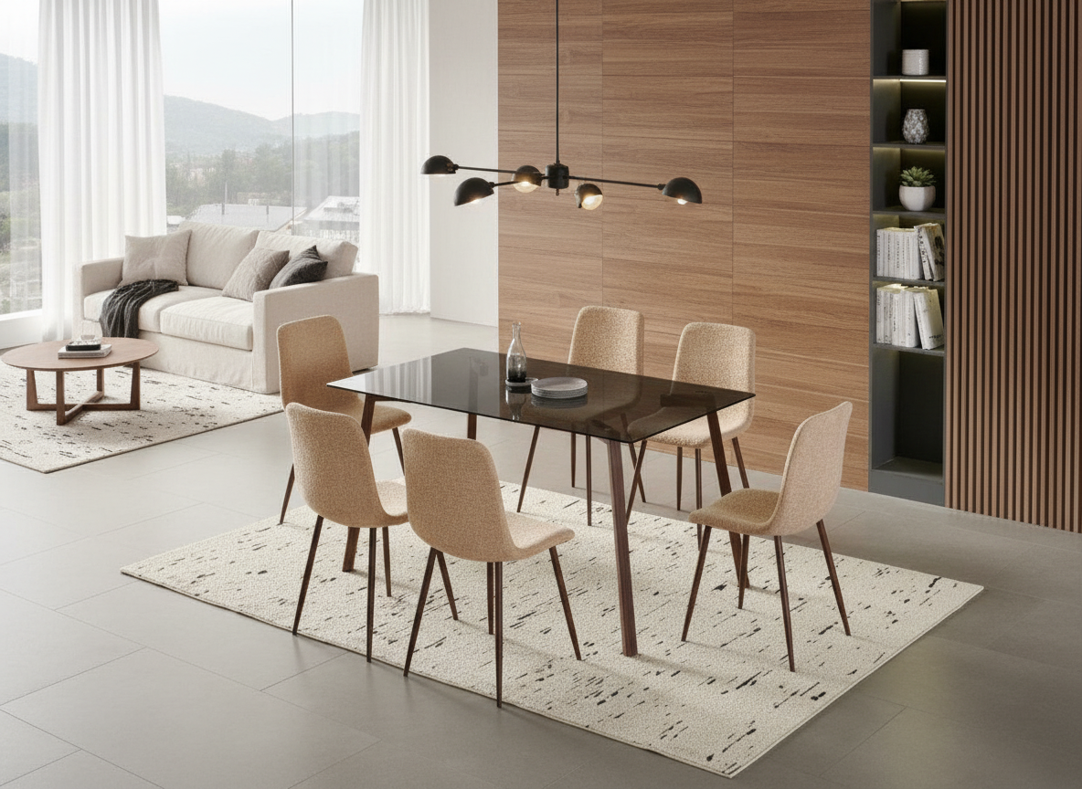  طاولة طعام 6 كرسي زجاج مضلل بتصميم جميل 