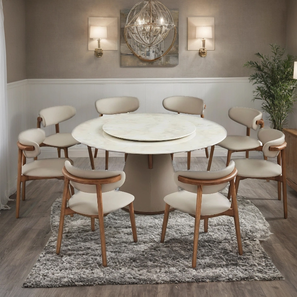  طاولة طعام رخام دائري 8 كراسي مقاس 80*150 سم 