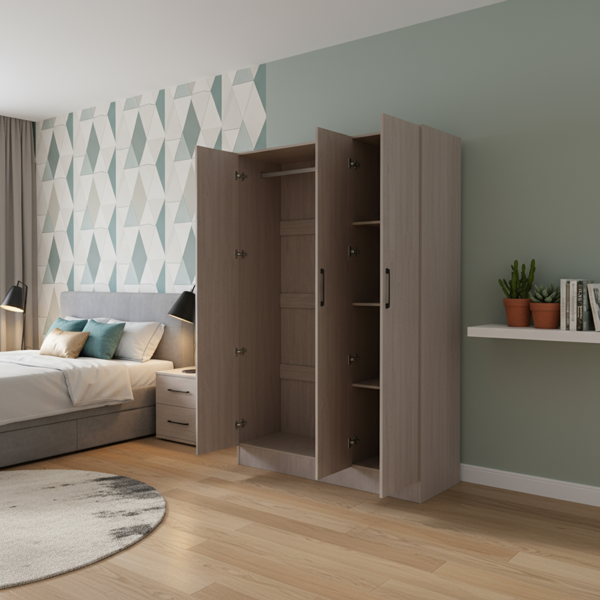  دولاب ملابس خشبي 3 باب تصميم حديث 