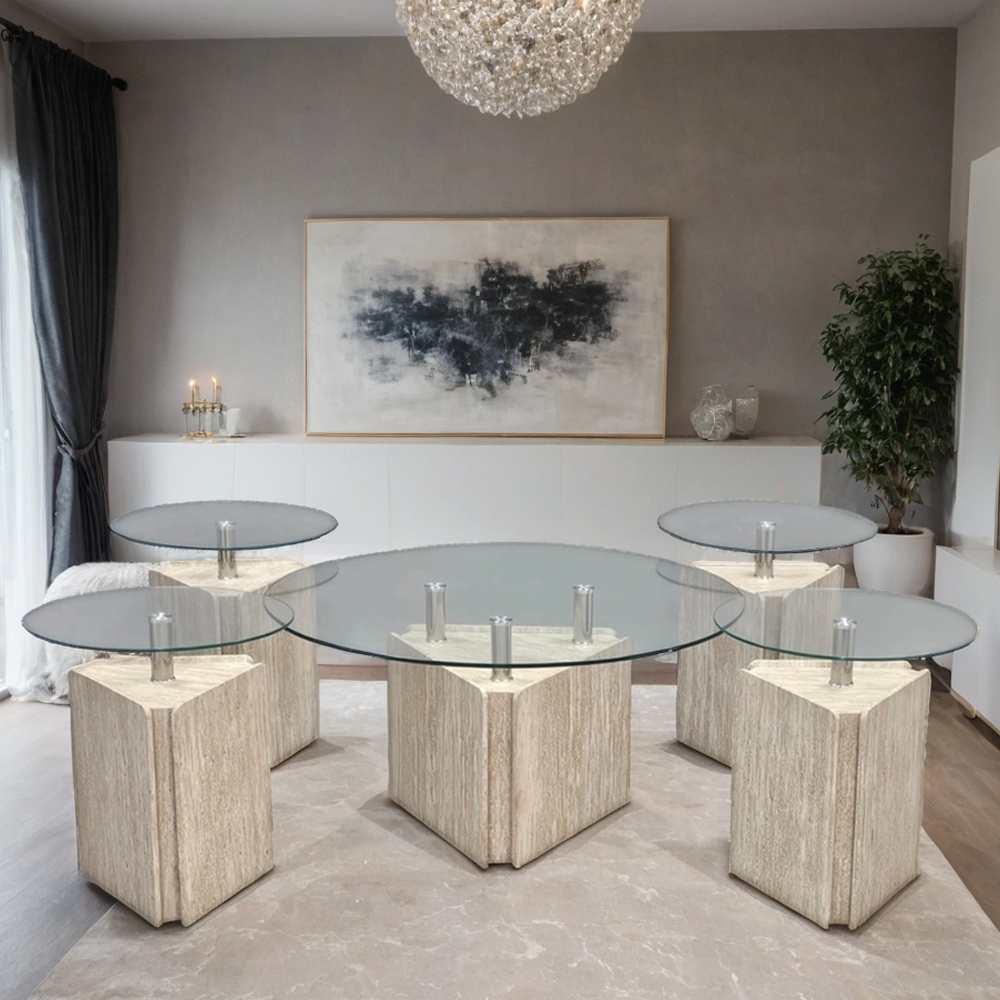  طقم طاولات شاي سطح زجاج 5 قطع 