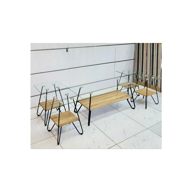 طاولات خدمة سطح زجاج 5 قطع 