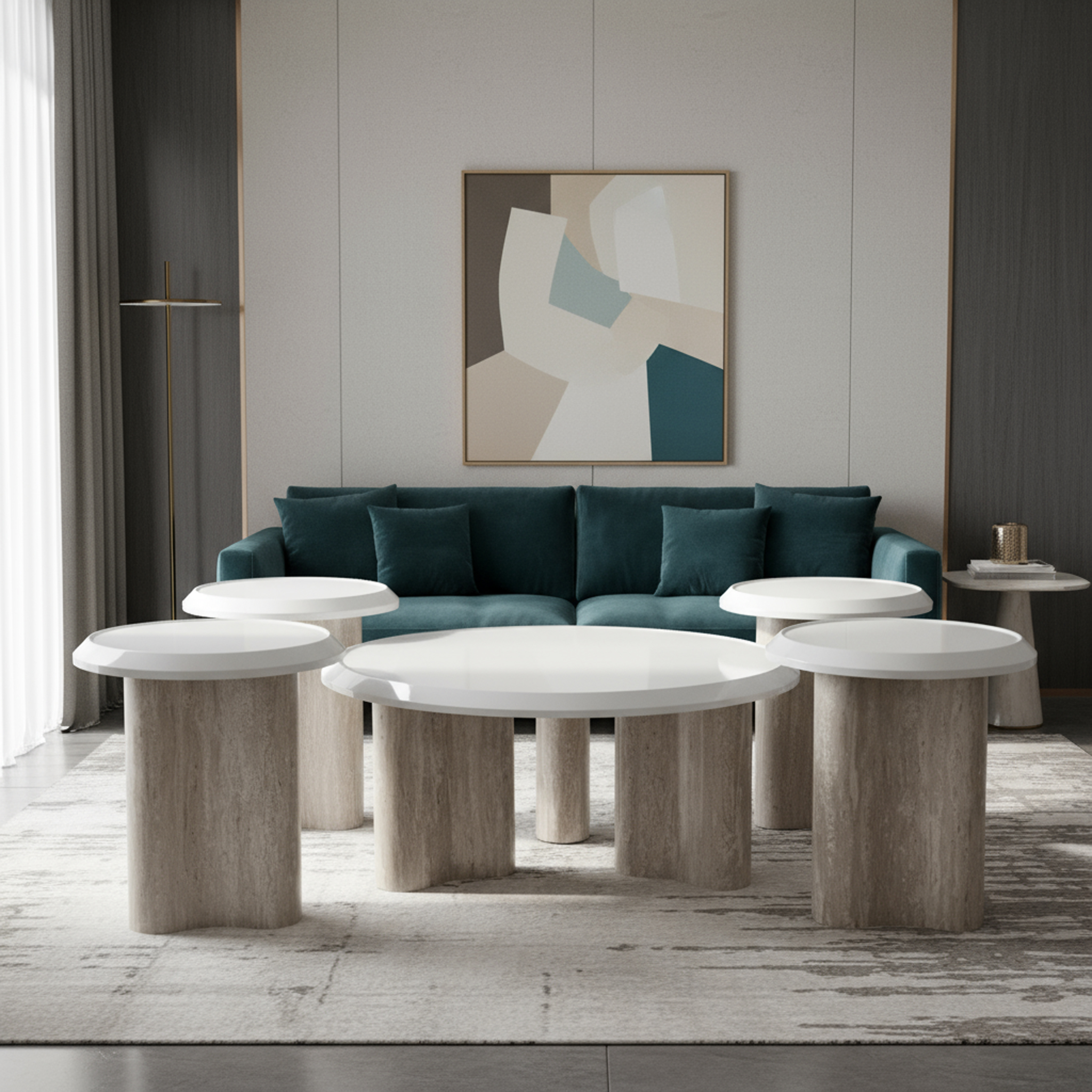  طقم طاولات خشبية تصميم انيق4+1 