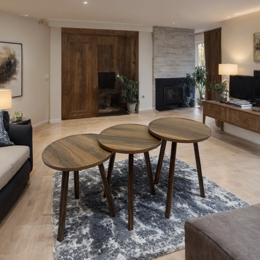  طقم طاولات خدمة مدرج خشب تركي 3 قطع 