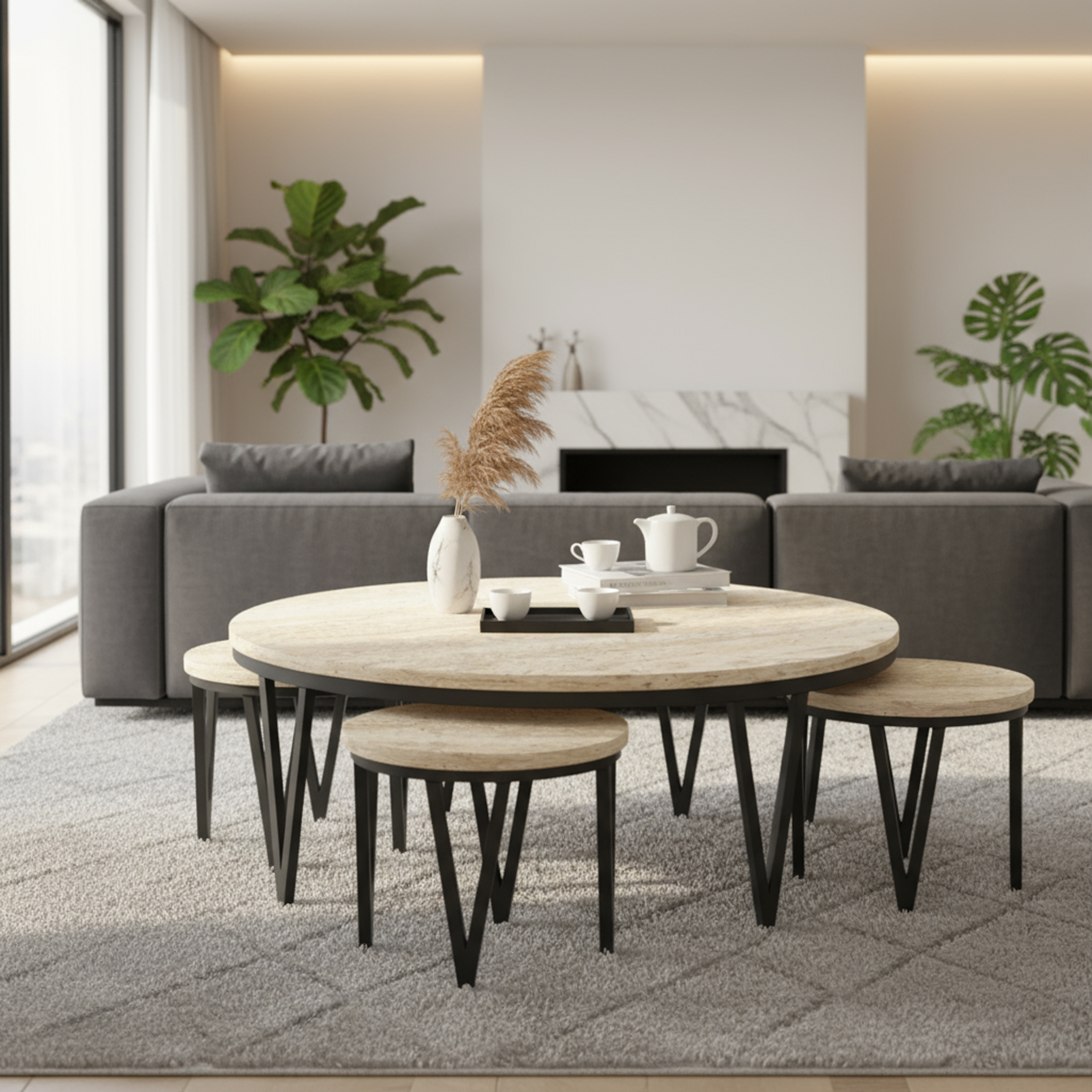  طقم طاولات خشبية تصميم حديث 4+1 