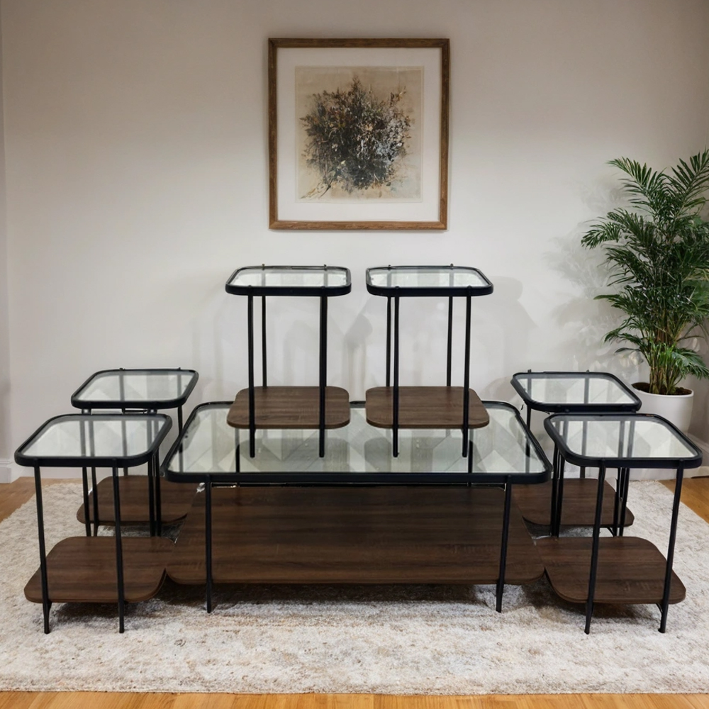  طقم طاولات شاي سطح زجاج 7 قطع 