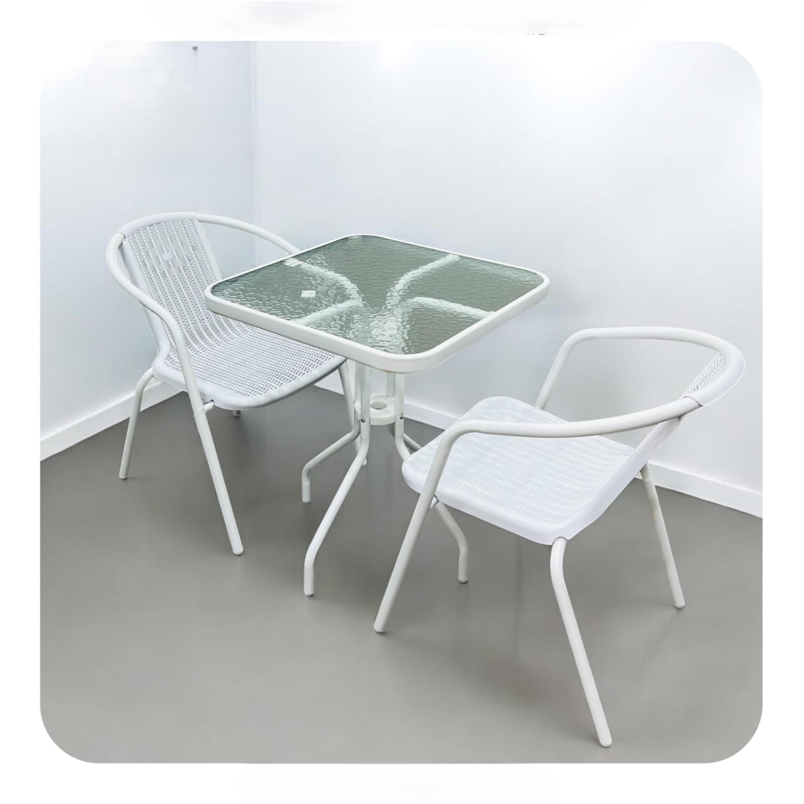  طقم طاولة زجاج مع 2 كراسي ابيض مقاس 70*60 سم 
