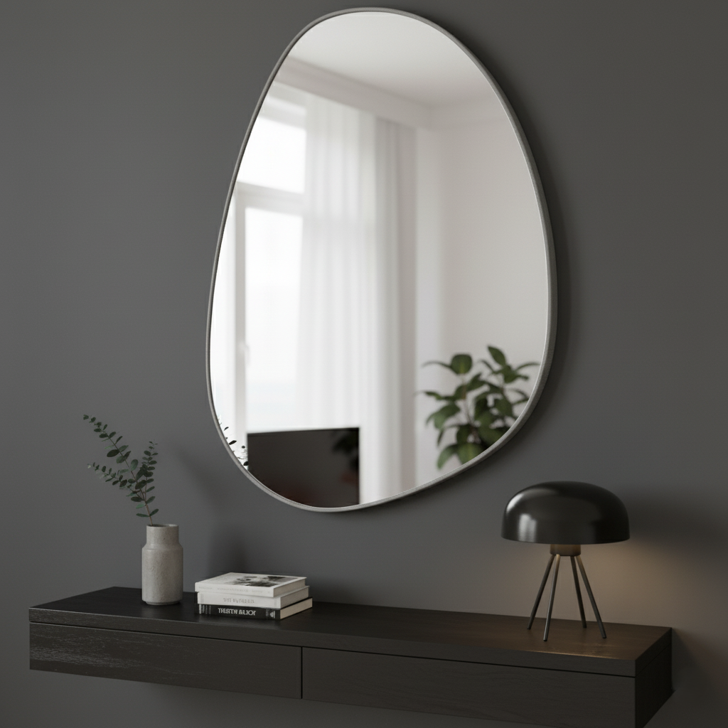  مرايا حائط بإطار خشب وتصميم منفرد لون جري 