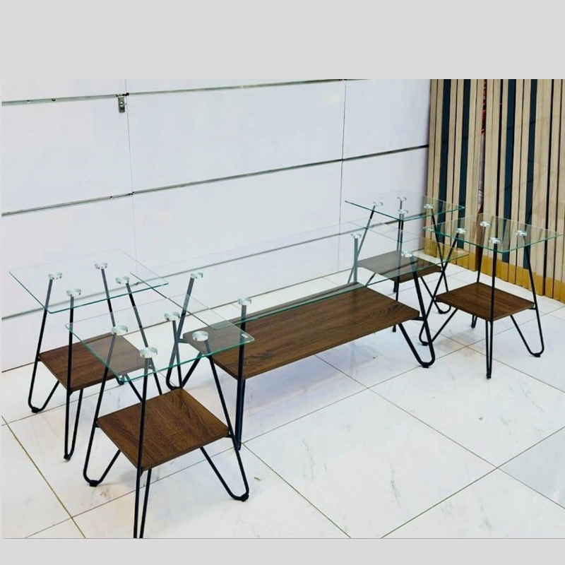  طاولات خدمة سطح زجاج 5 قطع 