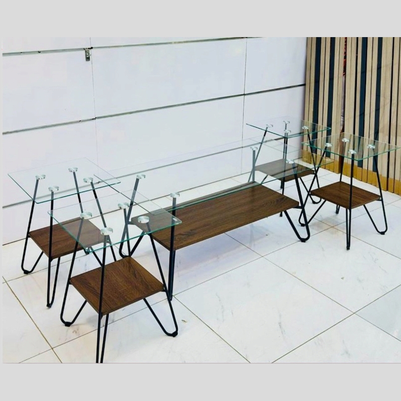  طاولات خدمة سطح زجاج 5 قطع 