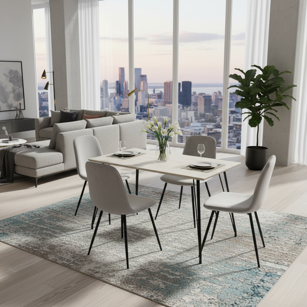  طاولة طعام 4 كراسي خشب بتصميم أنيق مقاس 77×70×120 